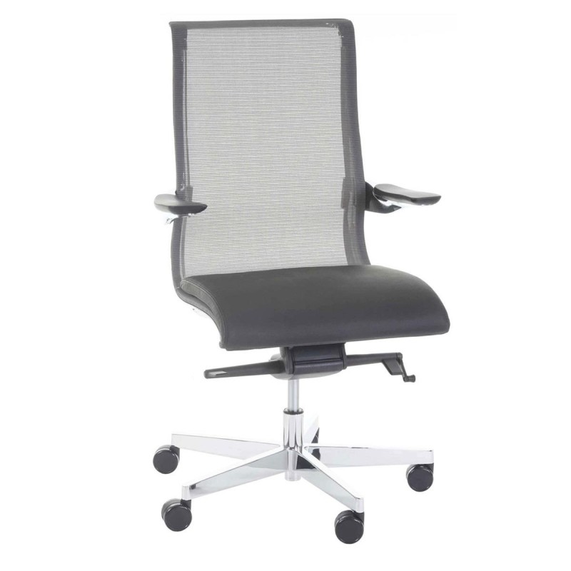 Silla Ergonómica BRITON, Brazos y Base Metálica, en Piel Natural y Malla Transpirable color Negro