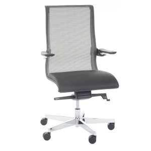 Silla Ergonómica BRITON, Brazos y Base Metálica, en Piel Natural y Malla Transpirable color Negro