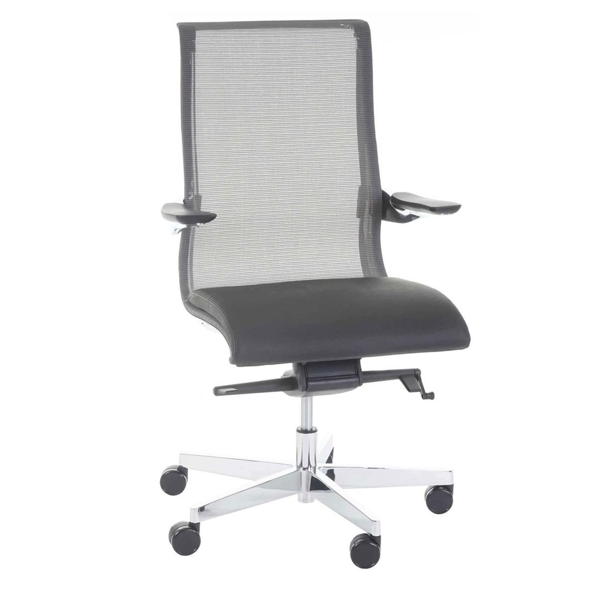 Silla Ergonómica BRITON, Brazos y Base Metálica, en Piel Natural y Malla Transpirable color Negro