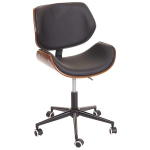 Silla de Oficina MILLER en Madera Nogal y Piel color Negro