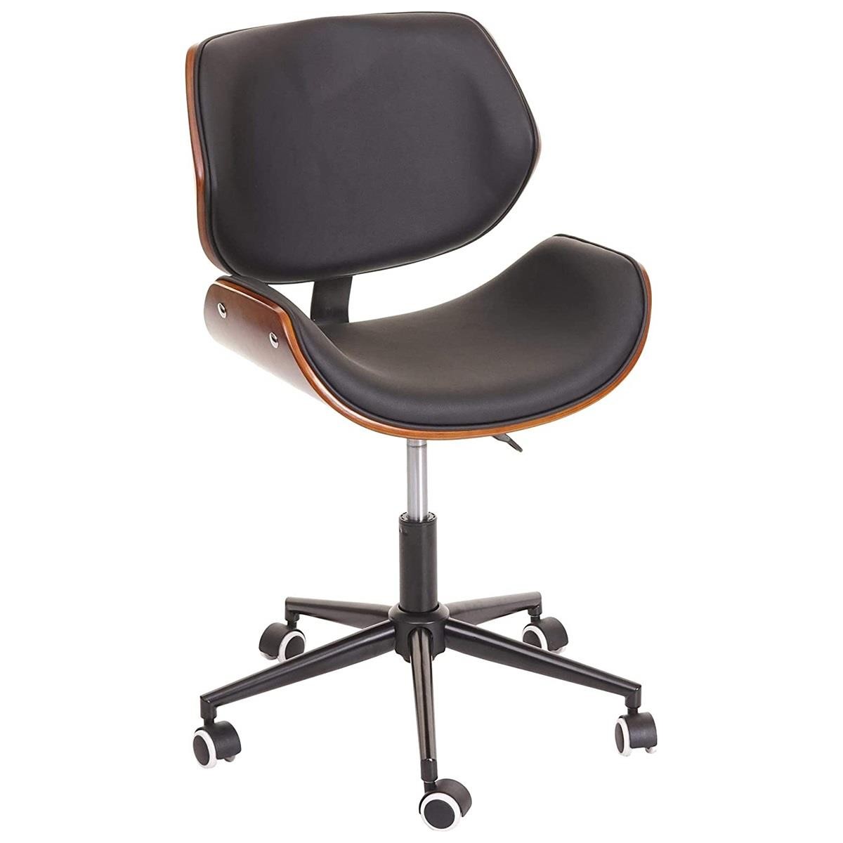 Silla de Oficina MILLER, Diseño Elegante, en Madera Nogal y Piel color Negro