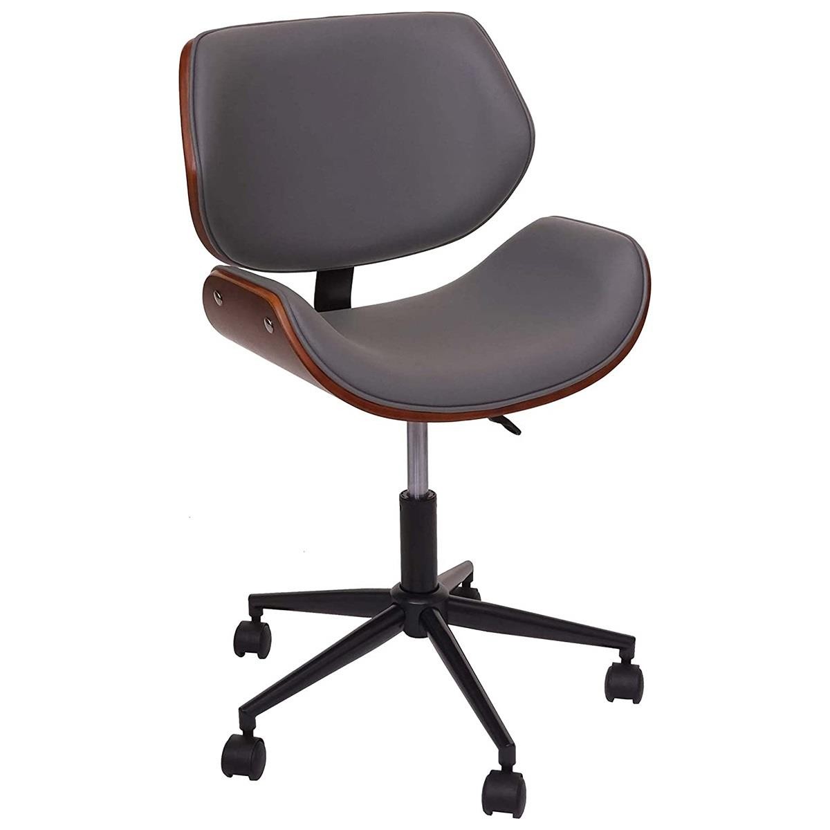 Silla de Oficina MILLER, Diseño Elegante, en Madera Nogal y Piel color Negro