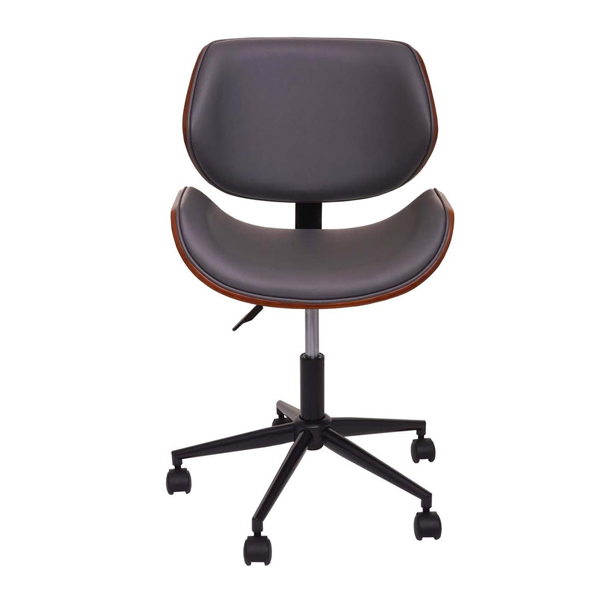 Silla de Oficina MILLER, Diseño Elegante, en Madera Nogal y Piel color Negro