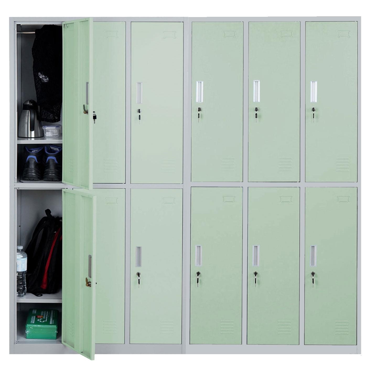 Taquilla Metálica COOPER, 180x50x180 cm, 12 Puertas con Cerradura, Color Gris