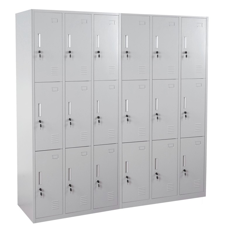 Taquilla Metálica COOPER, 18 Puertas con Cerradura, Color Gris
