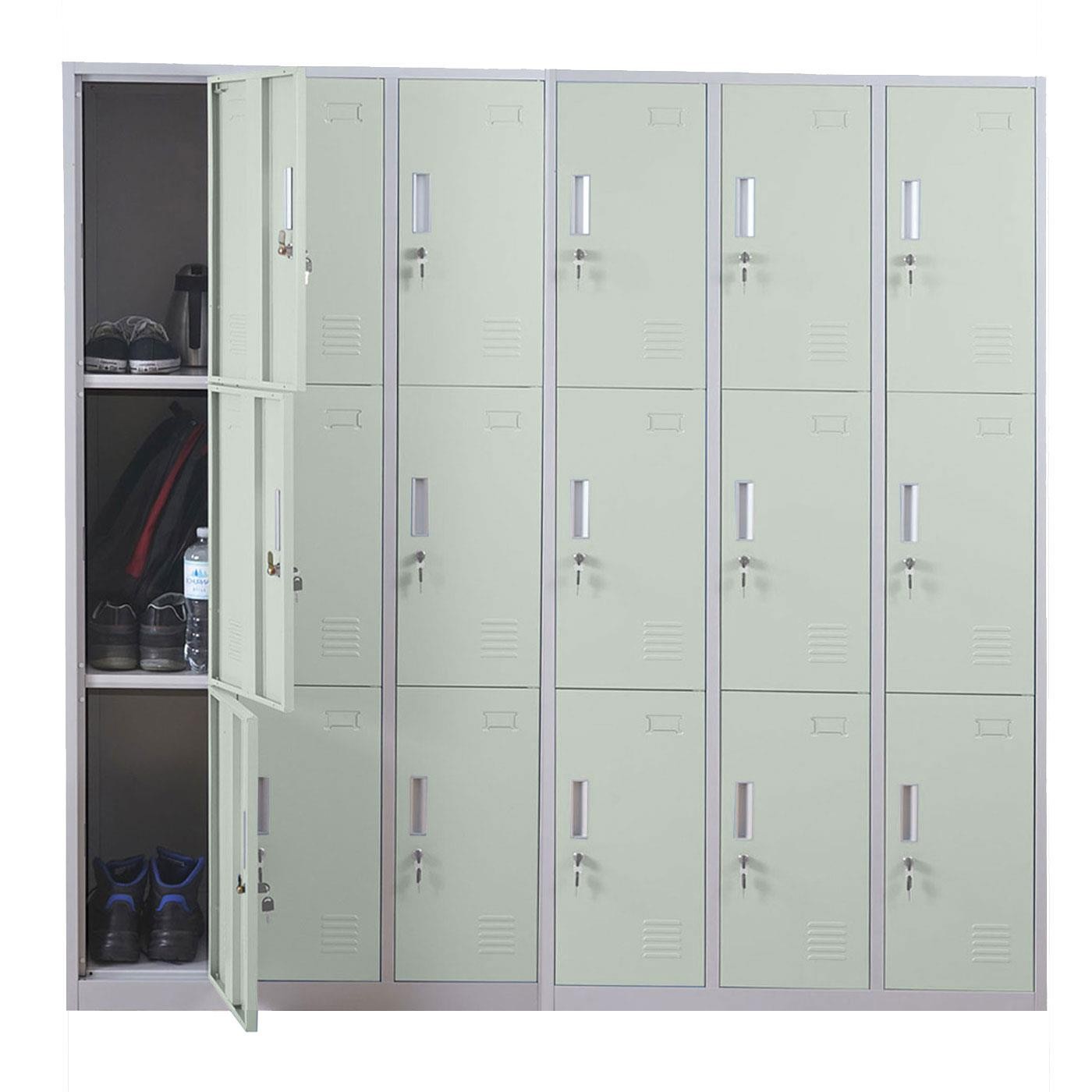 Taquilla Metálica COOPER, 180x50x180 cm, 18 Puertas con Cerradura, Color Gris