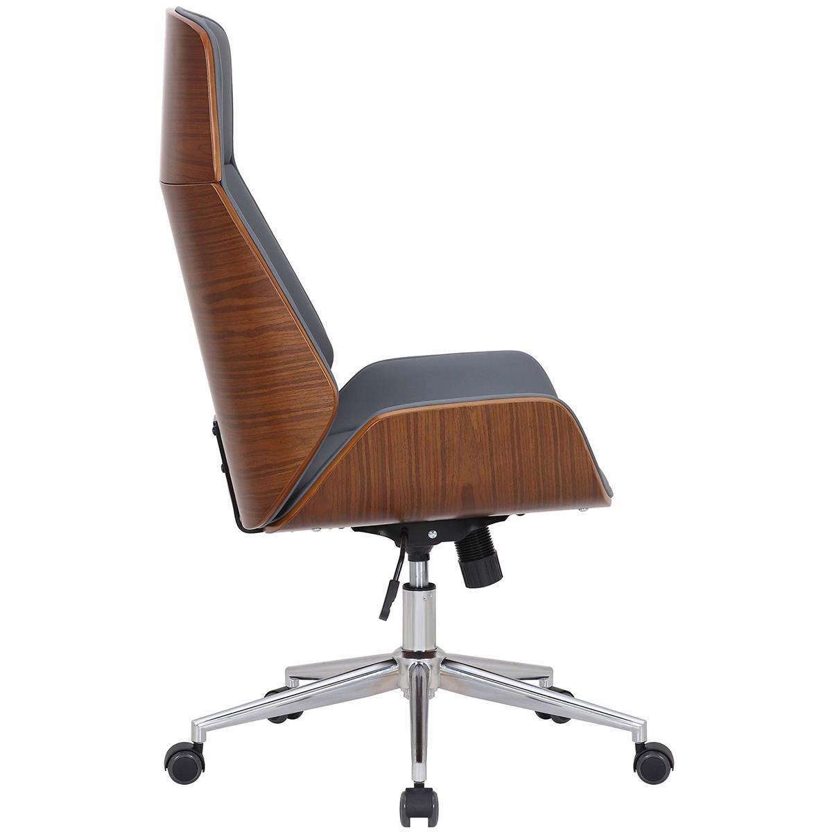 Silla de Oficina VAREN, Diseño Moderno y Elegante, en Madera Nogal y Piel color Negro