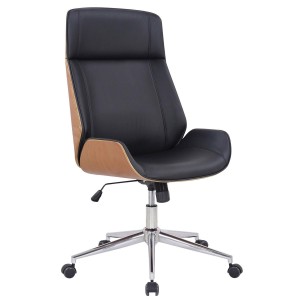 Silla de Oficina VAREN en Madera Natural y Piel color Negro