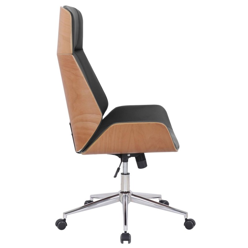 Silla de Oficina VAREN en Madera Natural y Piel color Negro