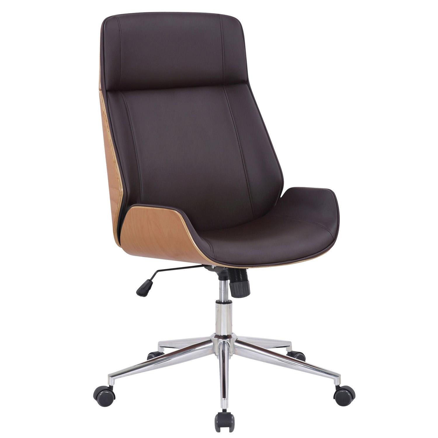 Silla de Oficina VAREN, Diseño Moderno y Elegante, en Madera Natural y Piel color Negro
