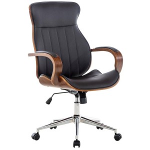 Silla de Oficina MELINA en Madera Nogal y Piel color Negro