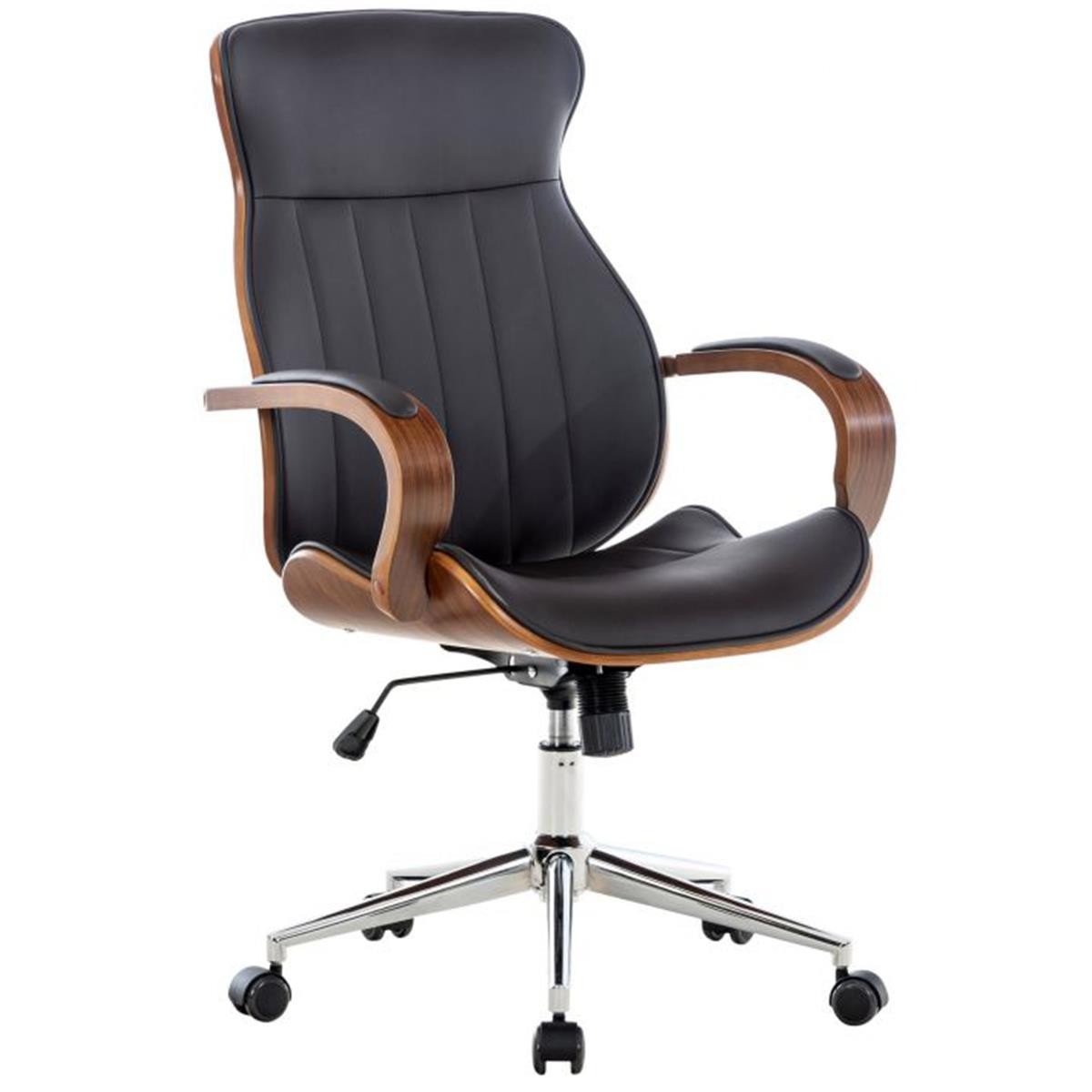 Silla de Oficina MELINA, Diseño Moderno y Elegante, en Madera Nogal y Piel color Negro