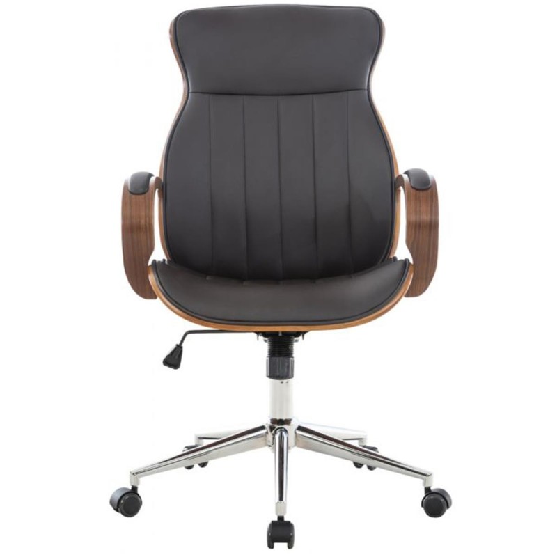 Silla de Oficina MELINA en Madera Nogal y Piel color Negro