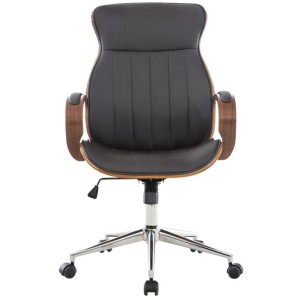 Silla de Oficina MELINA en Madera Nogal y Piel color Negro