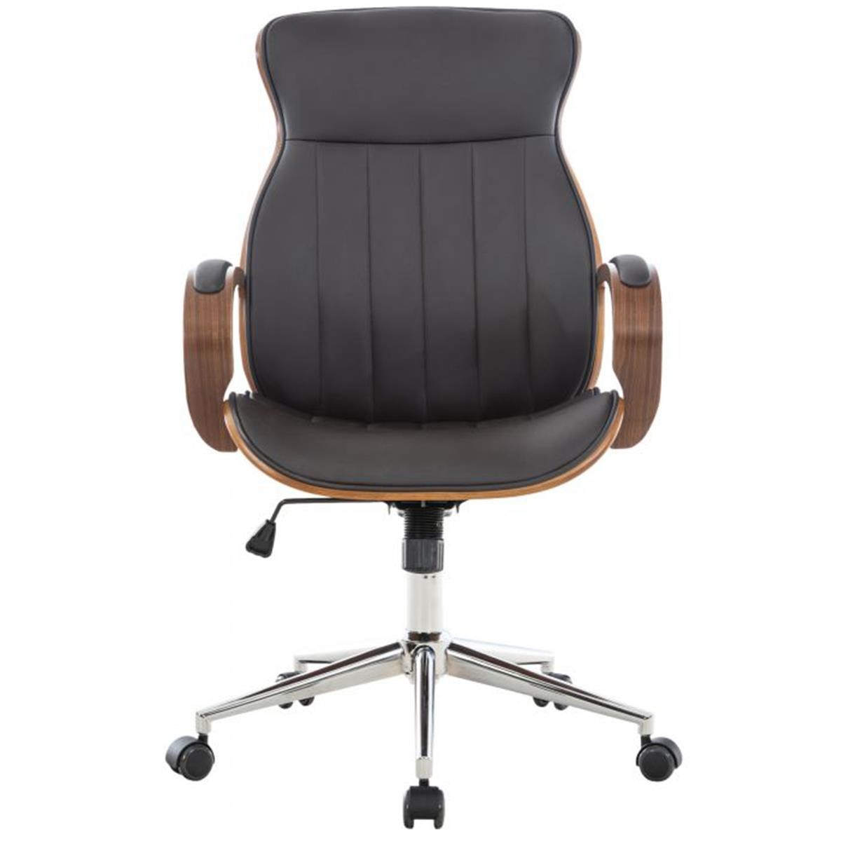 Silla de Oficina MELINA, Diseño Moderno y Elegante, en Madera Nogal y Piel color Negro