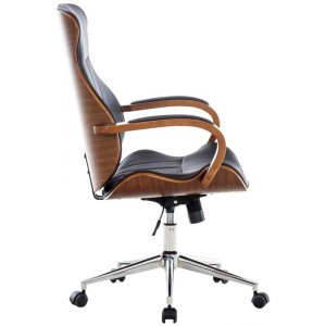 Silla de Oficina MELINA en Madera Nogal y Piel color Negro