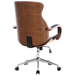 Silla de Oficina MELINA en Madera Nogal y Piel color Negro