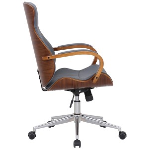Silla de Oficina MELINA en Madera Nogal y Piel color Negro
