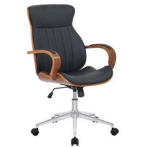Silla de Oficina MELINA en Madera Nogal y Piel color Negro