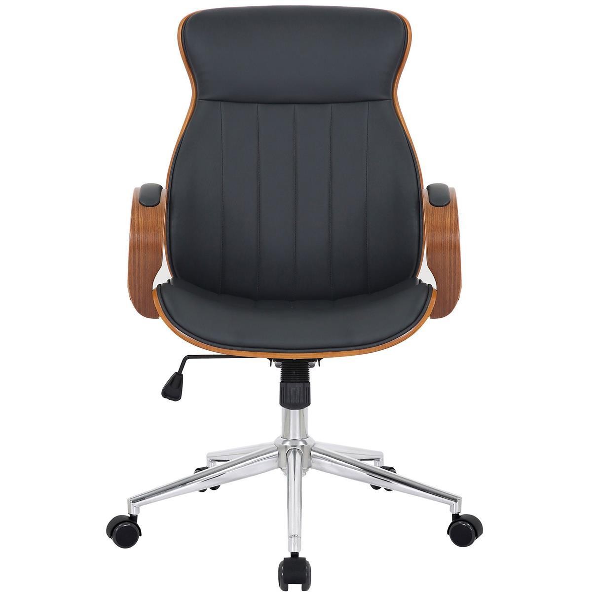 Silla de Oficina MELINA, Diseño Moderno y Elegante, en Madera Nogal y Piel color Negro