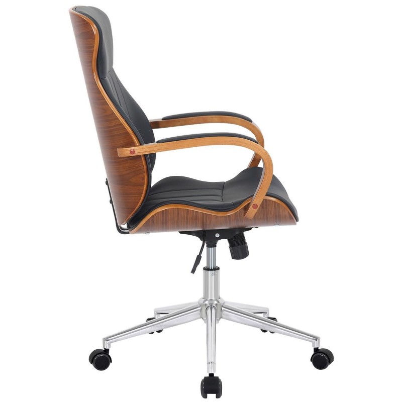 Silla de Oficina MELINA en Madera Nogal y Piel color Negro