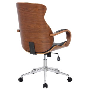 Silla de Oficina MELINA en Madera Nogal y Piel color Negro