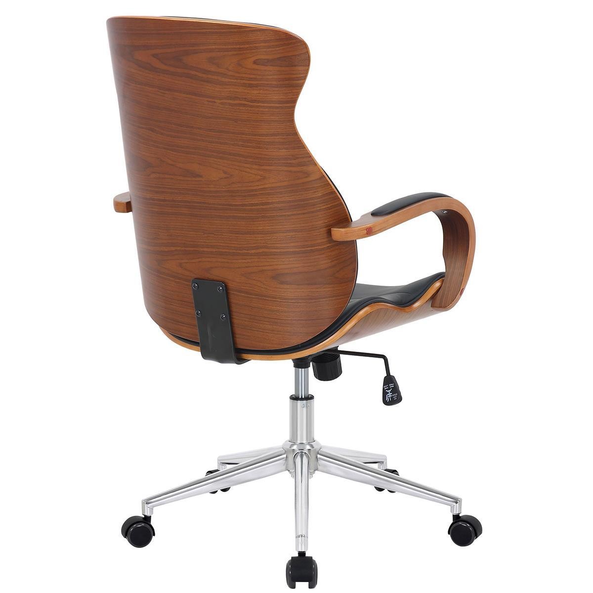Silla de Oficina MELINA, Diseño Moderno y Elegante, en Madera Nogal y Piel color Negro