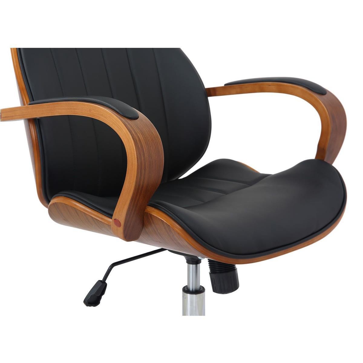 Silla de Oficina MELINA, Diseño Moderno y Elegante, en Madera Nogal y Piel color Negro