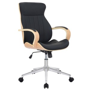 Silla de Oficina MELINA en Madera Natural y Piel color Negro
