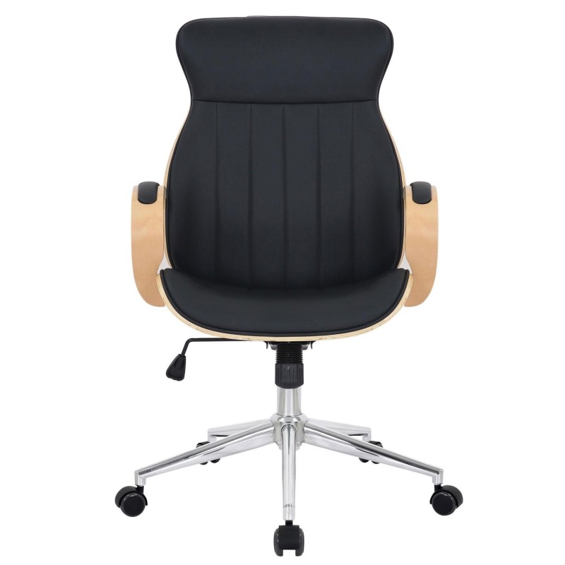 Silla de Oficina MELINA en Madera Natural y Piel color Negro