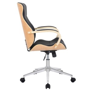 Silla de Oficina MELINA en Madera Natural y Piel color Negro