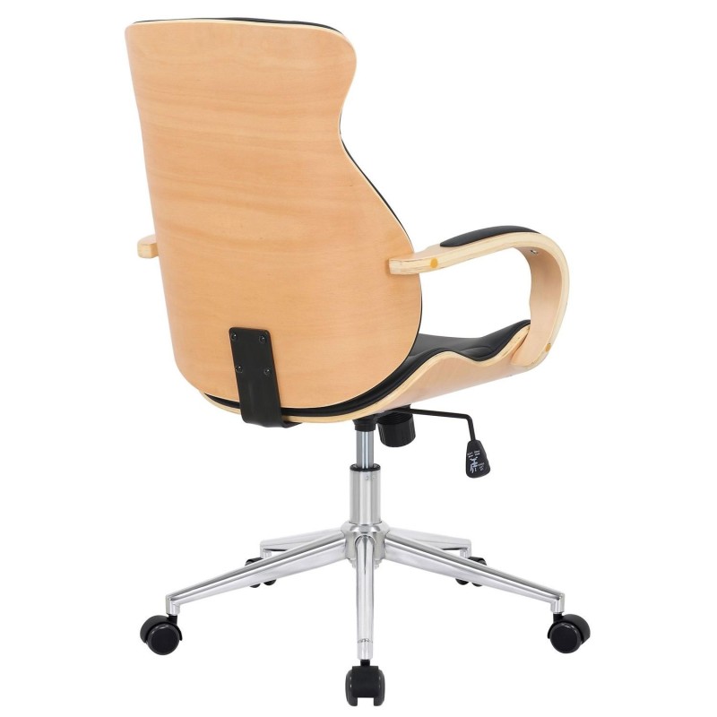 Silla de Oficina MELINA en Madera Natural y Piel color Negro