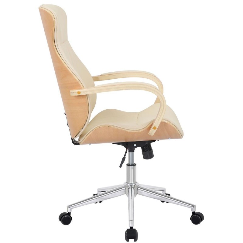 Silla de Oficina MELINA en Madera Natural y Piel color Negro