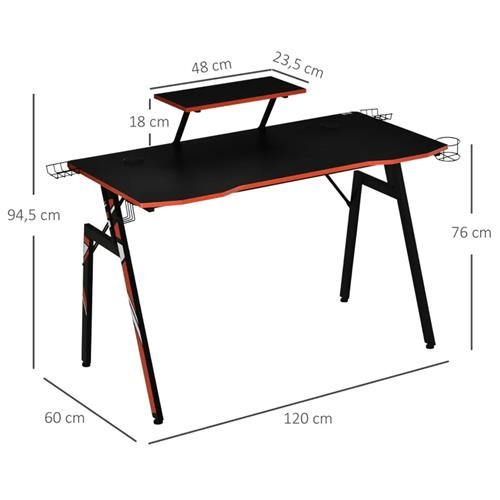 Mesa Gaming IMOLA, 120x60x94,5 cm, con Soporte para Monitor, color Negro
