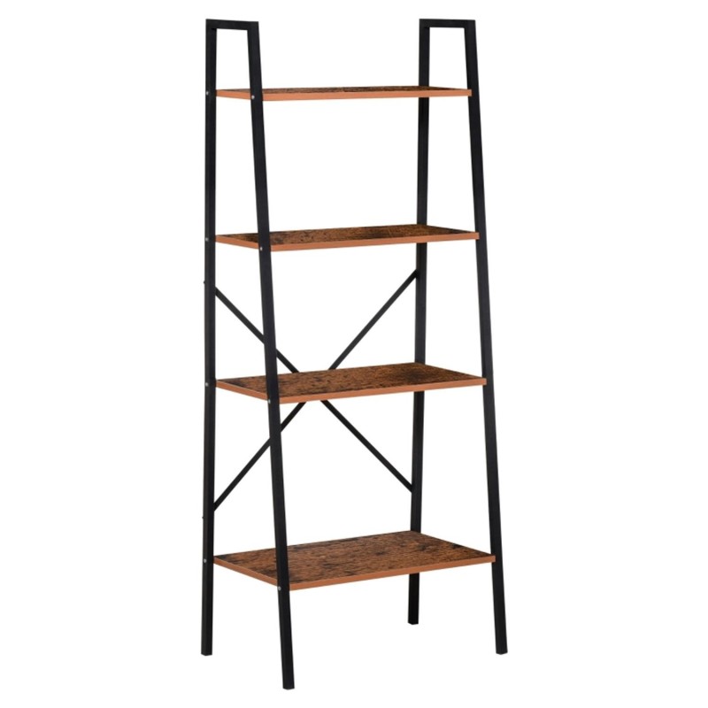Estantería LINDE, 60x35x145 cm, Diseño Moderno, en Metal y Madera, color Negro y Marrón