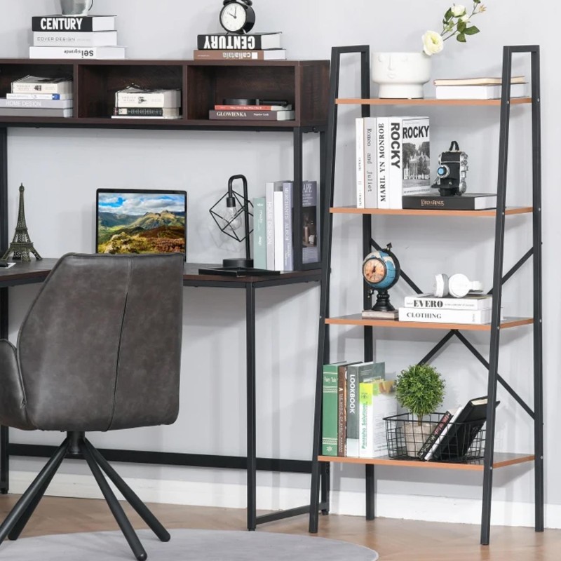 Estantería LINDE, 60x35x145 cm, Diseño Moderno, en Metal y Madera, color Negro y Marrón