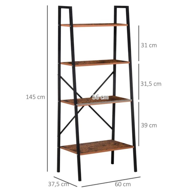 Estantería LINDE, 60x35x145 cm, Diseño Moderno, en Metal y Madera, color Negro y Marrón