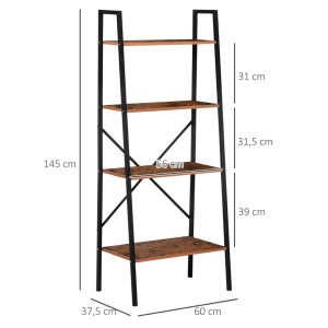 Estantería LINDE, 60x35x145 cm, Diseño Moderno, en Metal y Madera, color Negro y Marrón