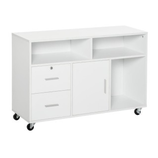 Armario auxiliar con Ruedas AVEC, 100x35x65 cm, 2 Cajones y Cajones, en Madera color Blanco 2
