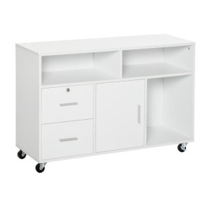 Armario auxiliar con Ruedas AVEC, 100x35x65 cm, 2 Cajones y Cajones, en Madera color Blanco