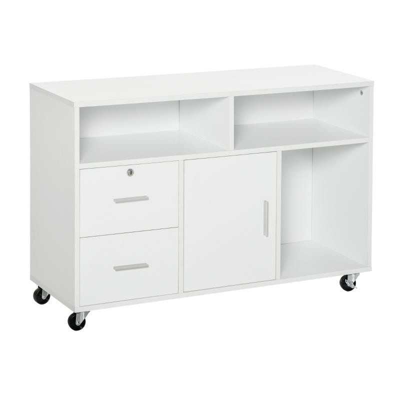 Armario auxiliar con Ruedas AVEC, 100x35x65 cm, 2 Cajones y Cajones, en Madera color Blanco