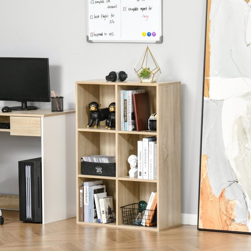 Estantería BELI, 65x30x97 cm, Diseño Moderno, 6 Compartimentos, en Madera, color Blanco