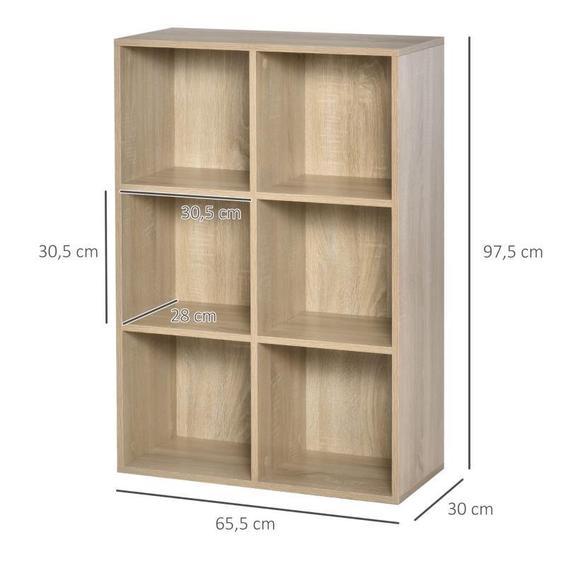 Estantería BELI, 65x30x97 cm, Diseño Moderno, 6 Compartimentos, en Madera, color Blanco