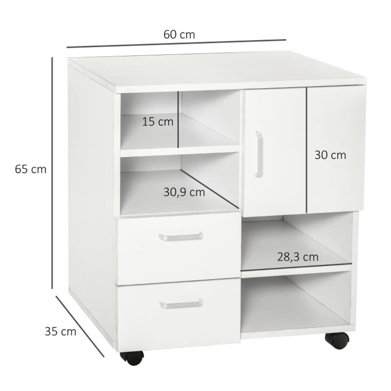 Mueble auxiliar con ruedas TITAN, diseño moderno y funcional, en madera color Blanco