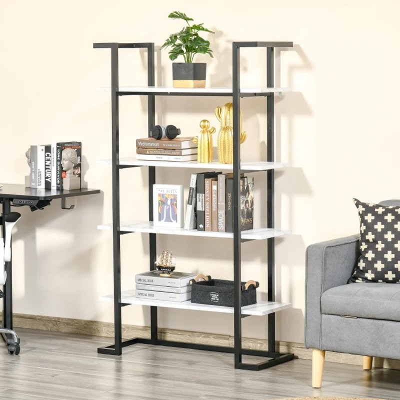 Estantería HERME, en Metal y Madera, color Blanco Efecto Mármol