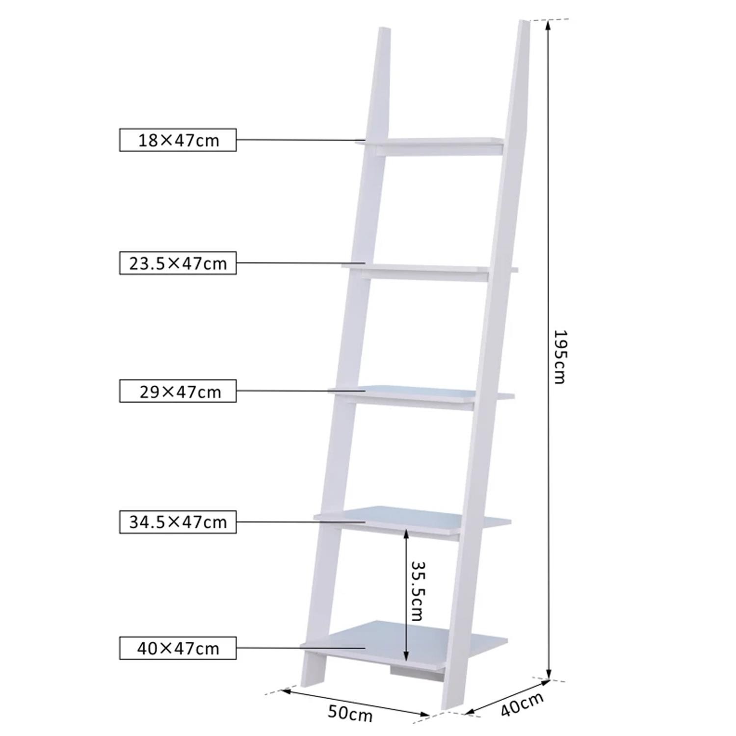 Estantería CARDEN, 50x40x195 cm, Diseño Moderno en Escalera, en Madera color Blanco