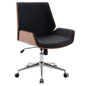Silla de Oficina IRON en Madera Nogal y Piel color Negro