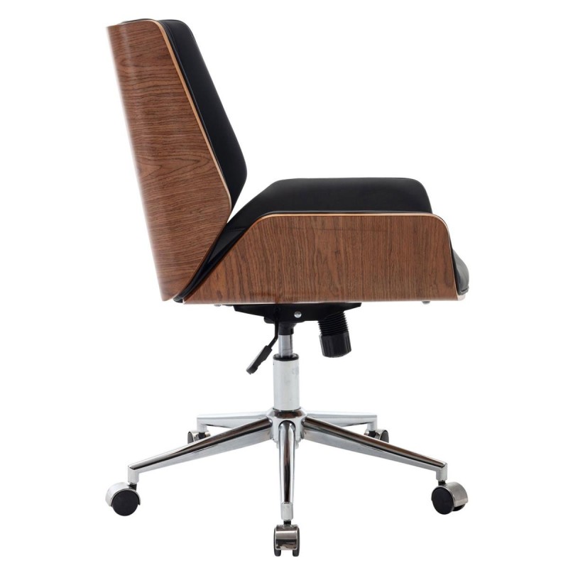 Silla de Oficina IRON en Madera Nogal y Piel color Negro