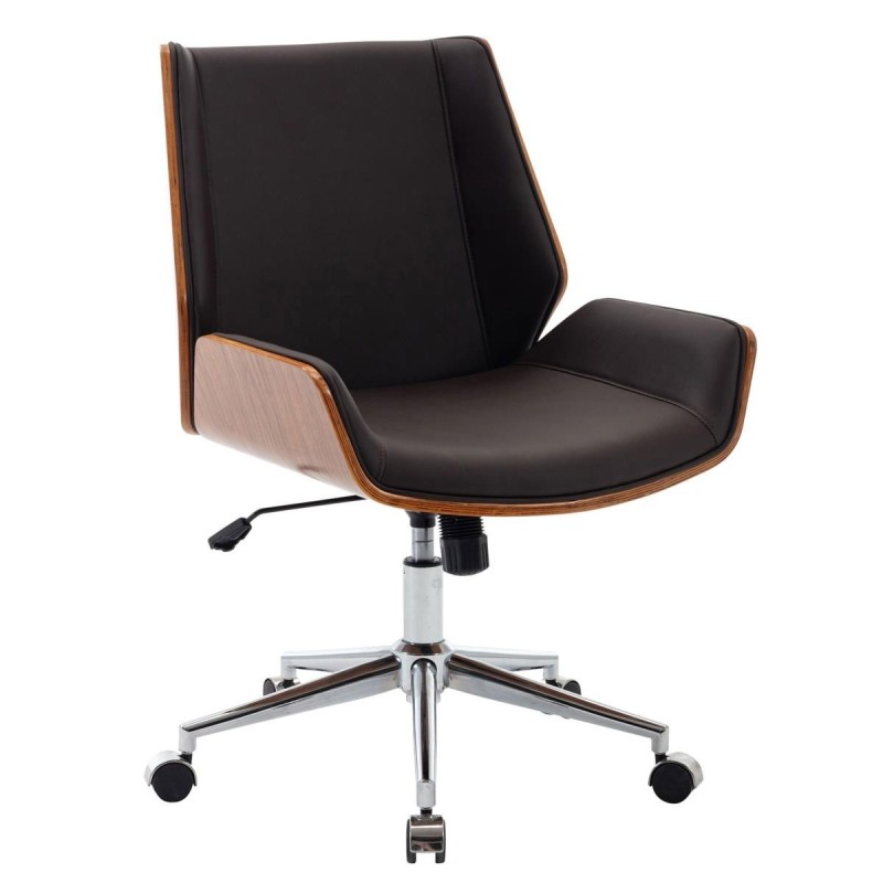 Silla de Oficina IRON en Madera Nogal y Piel color Negro