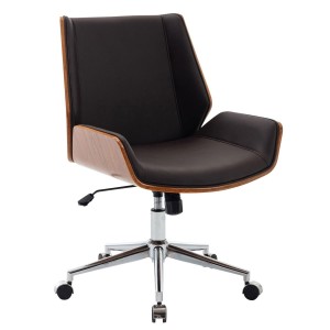 Silla de Oficina IRON en Madera Nogal y Piel color Negro